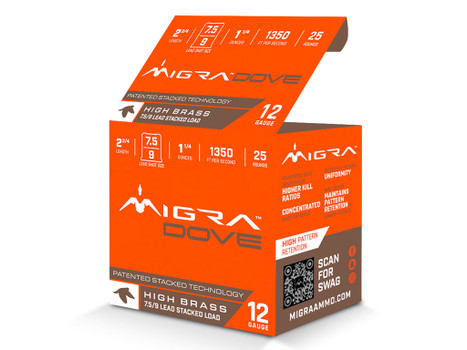 Migra Ammunitions M12UD75-9 Dove 12Gauge 2 3/4" 1 1/4oz 7.5/9Shot 25 Per Box/10 Case