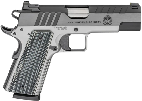 Springfield Armory PX9218L 1911 Emissary 45 ACP 8+1 4.25" Bull Barrel, Stainless Steel Frame w/Beavertail , Tri-Top Cut Blued Carbon Steel Slide, Black VZ Thin-Line G10 Grip                           