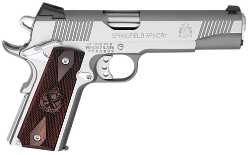 Springfield Armory PX9151LCA 1911 Loaded *CA Compliant 45 ACP 7+1 5" Stainless Match Grade Barrel, Serrated Slide & Frame w/Beavertail, Crossed Cannon Cocobolo Grip                                    
