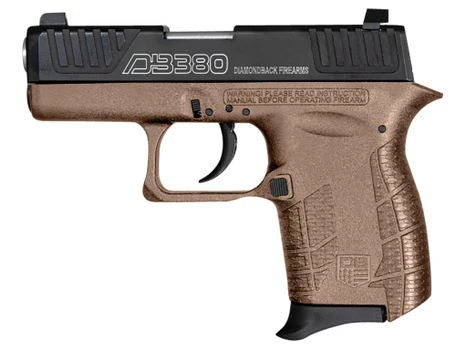 Diamondback DB0100E062 DB380 Gen4 380 ACP 6+1 2.80" Stainless Steel Barrel, Black Oxide Stainless Steel Engraved Serrated Slide, Flat Dark Earth Polymer Frame w/Beavertail, Polymer Grip, Right Hand