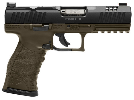 Walther Arms 5220307 WMP Full Size Frame 22 WMR 15+1 4.50" Black Steel Barrel, Black Optic Ready/Serrated Slide, OD Green Polymer Frame w/Picatinny Rail, Textured Polymer Grip
