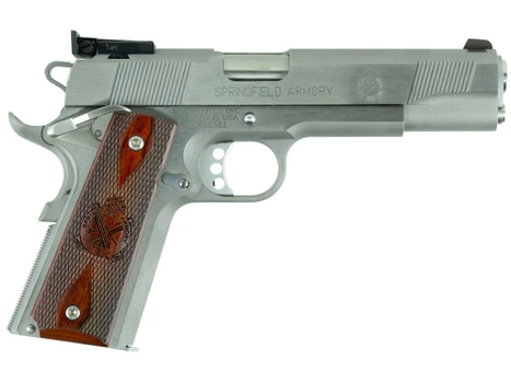 Springfield Armory PI9134LCA 1911 Loaded Target *CA Complaint 9mm Luger 9+1, 5" Stainless Match Grade Barrel, Serrated Slide & Frame w/Beavertail, Crossed Cannon Cocobolo Grip