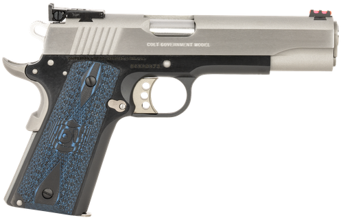 Colt Mfg O5970GCLTT Gold Cup Lite 45 ACP 8+1 5" Stainless National Match Barrel, Brushed Stainless Serrated Slide, Black/Stainless Stainless Steel Frame w/Beavertail, Blue Scalloped Checkered G10 Grip