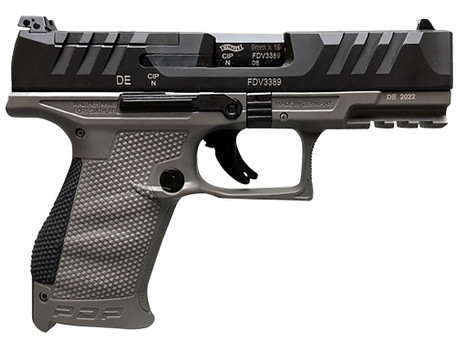 Walther Arms 2858436 PDP Compact Frame 9mm Luger 15+1 4" Black Steel Barrel, Black Optic Ready/Serrated Steel Slide, Gray Polymer Frame w/Picatinny Rail, Textured Polymer Grip, Ambidextrous