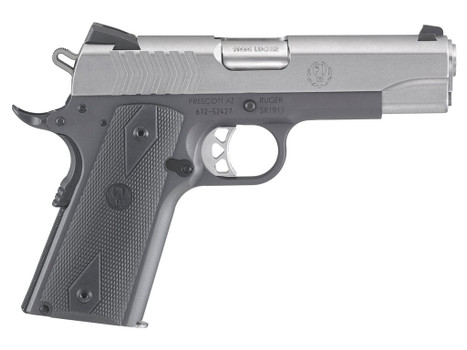 Ruger 6722 SR1911 Commander-Style 9mm Luger 9+1 4.25" Stainless Steel Barrel, Low-Glare Stainless Serrated Steel Slide, Tungsten Gray Cerakote Aluminum Frame w/Beavertail, Black Rubber Grip