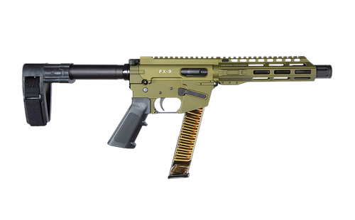 FREEDOM ORDNANCE FX9P8SBM-ODG FX9  9mm Luger 32+1 8" Black Nitride Barrel, M-LOK Handguard, OD Green Aluminum Receiver w/Picatinny Rail, OD Green Polymer SB Mini Brace, Black AR15 Grip                