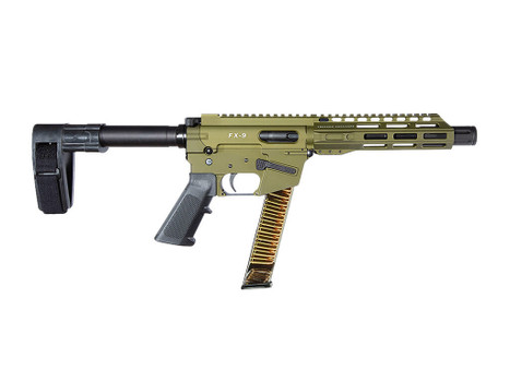 FREEDOM ORDNANCE FX9P8SBM-ODG FX9 9mm Luger 32+1 8" Black Nitride Barrel, M-LOK Handguard, OD Green Aluminum Receiver w/Picatinny Rail, OD Green Polymer SB Mini Brace, Black AR15 Grip