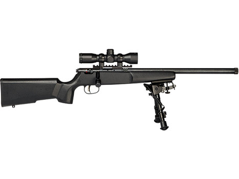Savage Arms 13824 Rascal Target XP Youth 22 LR 1rd 16.13" Black Satin Heavy Threaded Barrel, Satin Black Drilled & Tapped Carbon Steel Receiver, Matte Black Fixed Wood Stock, 4x32mm Scope & Bipod, Rig