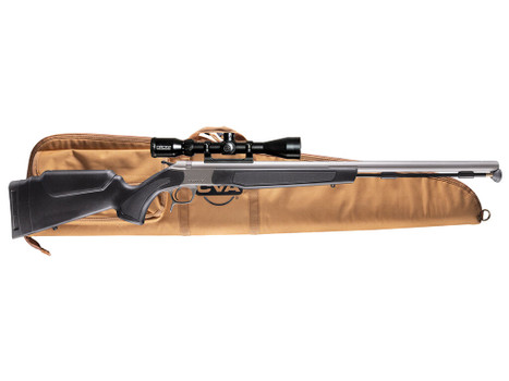 CVA PR2050SSCP Optima Scope Package 50 Cal 26" Stainless Fluted Barrel, Drilled & Tapped Stainless Steel Receiver, Fixed Black Synthetic Stock, Konus 3-9x40mm BDC, Rifle Case, Aerolite Bullets