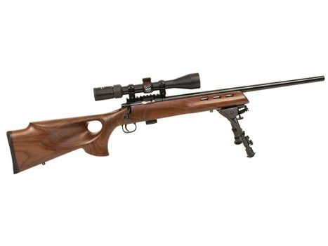 Crickett KSA20030 Model 722 Varmint Package Youth 22 LR 7+1 20" Blued Bull Barrel, Blued Steel Receiver, Fixed Thumbhole Walnut Stock, Includes Simmons 3-9x40mm Scope, Bipod, Case & Scope Rings