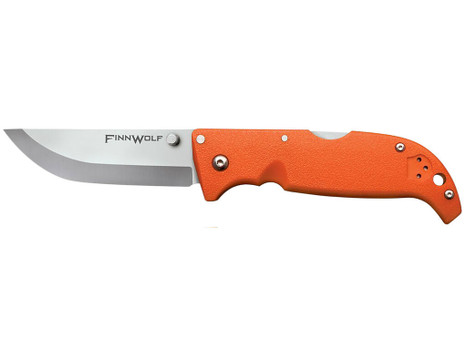 Cold Steel CS20NPJ Finn Wolf 3.50" Folding Straight Back Plain Satin Polished AUS-8A SS Blade/Blaze Orange Griv-Ex Handle Includes Pocket Clip