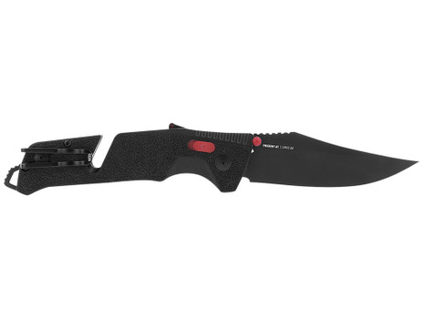 S.O.G SOG11120141 Trident AT 3.70" Folding Clip Point Plain Black TiNi Cryo D2 Steel Blade/Black w/Red Accents GRN Handle Features Line Cutter/Glass Breaker