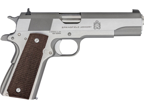 Springfield Armory PBD9151L 1911 Mil-Spec Defend Your Legacy 45 ACP 7+1, 5" Stainless Steel Match Grade Barrel, Stainless Serrated Slide, Stainless Steel Frame w/Beavertail, Checkered Wood Grip