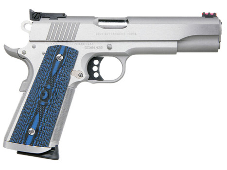 Colt Mfg O5072XE Gold Cup Trophy 9mm Luger 9+1 5" Steel Barrel, Stainless Steel Serrated Slide & Frame w/Beavertail, Competition Blue G10 Grips, Ambidextrous