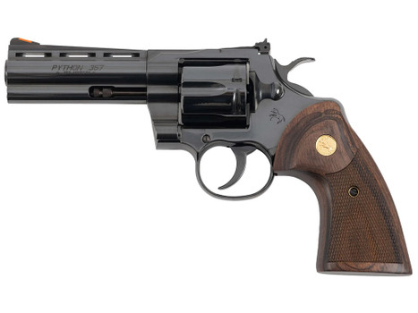 Colt Mfg PYTHONBP4WTS Python Target 357 Mag/38 Special 6 Shot 4.25" Matte Black Carbon Steel Recessed Target Vent Rib Barrel, Cylinder & Frame, Walnut w/Medallion Grip, Exposed Hammer