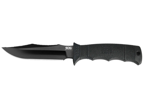 S.O.G SOGE37SNCP Seal Pup Elite 4.85" Fixed Clip Point Plain Black Hardcased TiCN AUS-8A SS Blade/Black w/Grip Lines GRN Handle Includes Lanyard/Sheath