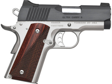Kimber Mfg, Inc 3200321 Ultra Carry II 45 ACP 7+1 3" Stainless Match Grade Barrel, Matte Black Brushed Serrated Steel Slide, Satin Silver Aluminum Frame w/Beavertail, Rosewood Grip