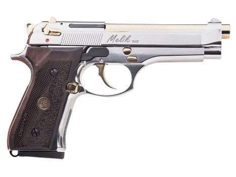 Derya Firearms 15L.MELIK9.NG.TR Melik 9mm Luger 15+1 4.90" Gold TiN Steel Barrel, Black Melonite Serrated Steel Slide, Black Aluminum Frame, Black Polymer Grip