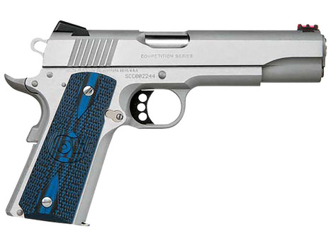 Colt Mfg O1072CCS Competition Government 9mm Luger 9+1 5" Stainless National Match Barrel, Stainless Steel Serrated Slide & Frame w/Beavertail, Checkered Blue G10 Grip, Ambidextrous