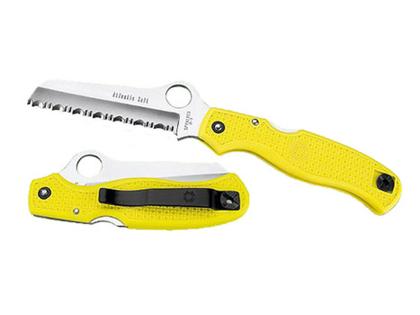 Spyderco C89SYL Atlantic Salt 3.69" Folding Sheepsfoot Serrated H2 Steel Blade, Yellow FRN Handle, Includes Pocket Clip