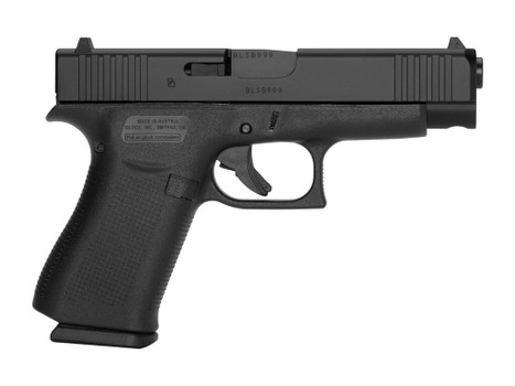 Glock PA4850201FR G48 Slim Compact 9mm Luger 10+1 4.17" Black GMB Barrel, Black nDLC Serrated Steel Slide, Black Polymer Frame w/Beavertail & Front Rail, Black Textured Polymer Grip, Right Hand