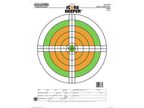 Champion Targets 45762 Score Keeper Sight-In Bullseye Paper Hanging 100 yds Small Bore Rifle Fluorescent Green & Orange/White 12 PK