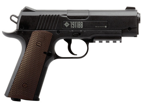 Crosman 40001 1911 Air Pistol CO2 177 20+1 Smooth Bore Barrel, Fixed Front/Fixed Notch Rear Sights, Black Checkered Polymer Grips