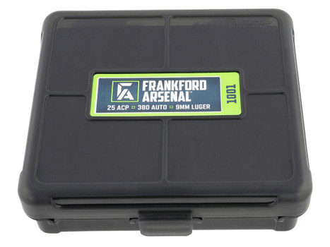 Frankford Arsenal 1083797 Hinge-Top Ammo Box 9mm/25/380ACP Black Polymer 100rd