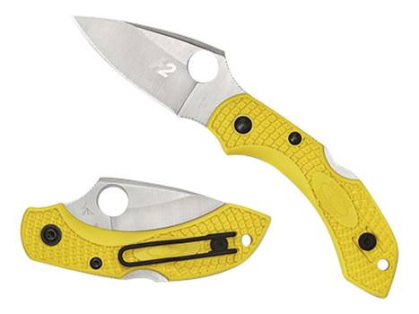 Spyderco C28PYL2 Dragonfly 2 Salt 2.25" Folding Plain Stonewashed H1 Steel Blade/ Yellow Textured FRN Handle Includes Pocket Clip