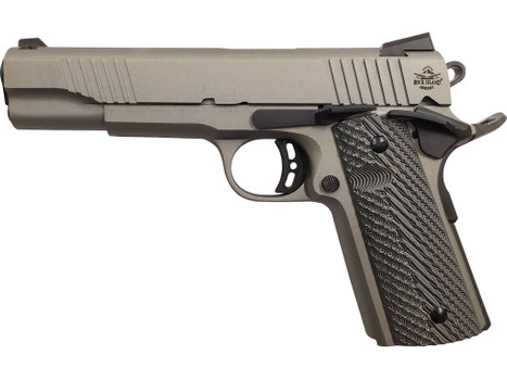 Rock Island 56419 Rock Standard FS *CA Compliant 45 ACP Caliber with 5" Barrel, 8+1 Capacity, Overall Gun Metal Gray Cerakote Finish Steel, Beavertail Frame, Serrated Slide & Black G10 Grip