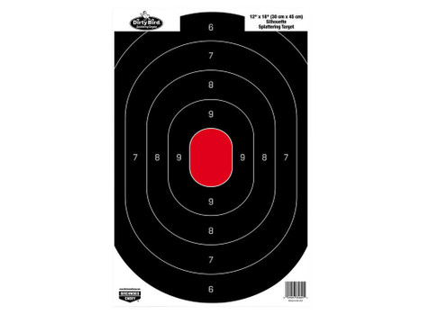 Birchwood Casey 35601 Dirty Bird Silhouette Tagboard Hanging Pistol 12" x 18" Black/Red White Impact Splatter 100 Per Pkg