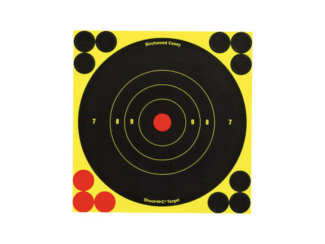 Birchwood Casey 34512 Shoot-N-C Reactive Target Self-Adhesive Paper Black/Yellow/Red 6" Bullseye 12 Pack