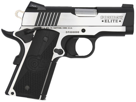 Colt Mfg O7082CE Combat Elite Commander Compact Frame 9mm Luger 8+1, 3" Stainless Steel Barrel, Two-Tone Serrated Stainless Steel Slide & Frame w/Beavertail, Black Scalloped G10 Grip, Ambidextrous