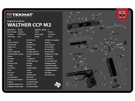 TekMat TEKR17WALCCPM2 Walther CCP M2 Cleaning Mat Black/White Rubber 11"x17" Walther CCP M2 Parts Diagram