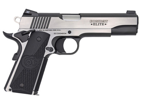 Colt Mfg O1072CE 1911 Combat Elite Government 9mm Luger 5" 9+1 Overall Two-Tone Elite Finish Stainless Steel Frame & Slide with Half Checkered & Scalloped Black G10 Grip & Night Sights