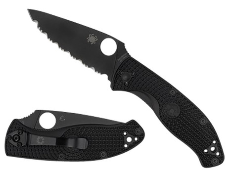 Spyderco C122PSBBK Tenacious Lightweight 3.39" Folding Part Serrated Black Oxide 8Cr13MoV SS Blade/Black Bi-Directional Texturing FRN Handle Includes Pocket Clip