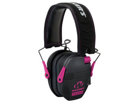 Walker's GWPRSEMPNK Razor Slim Electronic Muff 23 dB Over the Head Black Polymer w/Pink Accents