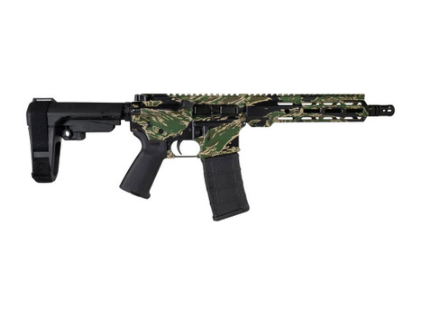 Shark Coast Tactical SCC07305TGR-P Tiger Stripe 5.56 NATO 30+1 Black Nitride Threaded Barrel, Aluminum Receiver w/Picatinny Rail, M-LOK Handguard, Polymer SB Tactical SBA3 Brace, Magpul MOE Grip, Righ