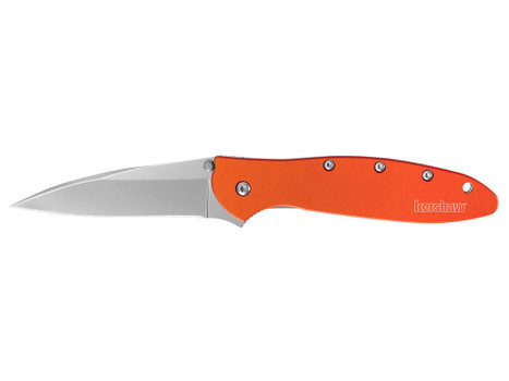 Kershaw 1660OR Leek 3" Folding Drop Point Plain Bead Blasted 14C28N Steel Blade Orange Anodized Aluminum Handle Includes Pocket Clip