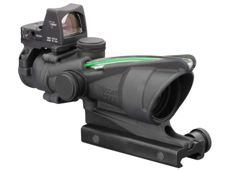 Trijicon 100552 ACOG Combo 4x 32mm Obj 36.80 ft @ 100 yds FOV Matte Black Finish Dual Illuminated Green Crosshair 223 Ballistic, RMR Type 2 3.25 MOA