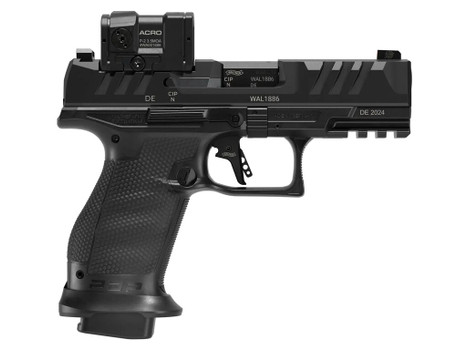 Walther Arms 4797068 PDP Pro ACRO Compact 9mm Luger 10+1 4" Black Polygonal Rifled Barrel, Serrated w/Optic Slide, Black Polymer Frame w/Picatinny Rail, Textured Polymer Grip, Aimpoint Acro P-2 Red Do