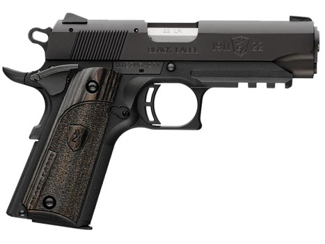 Browning 051817490 1911 Black Label Compact Frame 22 LR 10+1, 3.63" Stainless Steel Barrel, Matte Black Serrated Slide & Polymer Frame w/Beavertail & Picatinny Rail, Black Laminate Stippled Grip