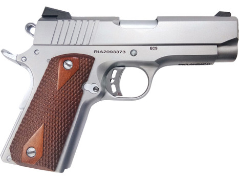 Rock Island 51868 Rock Standard CS *CA Compliant 45 ACP 3.63" 7+1 Matte Stainless Steel Frame & Slide Double Diamond Checkered Wood Grip