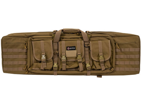 GPS Bags DRC42FDE Double Rifle Case Flat Dark Earth 600D Polyester w/ 2 Padded Pistol Sleeves MOLLE Webbing & Lockable Zippers