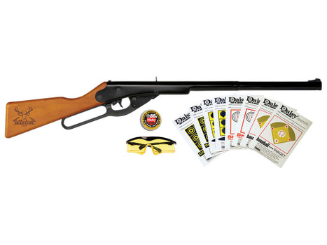 Daisy 994105403 Buck Shooting Kit Spring Piston 177 BB 400rd Shot 350 fps, Black Barrel/Rec, Stained Hardwood Furniture, Includes Glasses/Premium Ammo/Targets