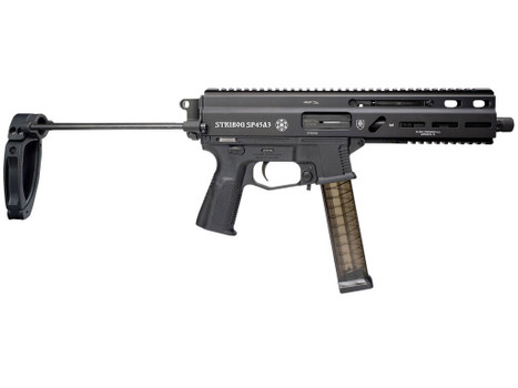 Grand Power 197892004831 SP45A3 Stribog 45 ACP 20+1 8" Black Threaded Barrel, Black Aluminum Picatinny Rail Receiver, Black PDW Tailhook Brace, Black Polymer Grip, Thread Protector