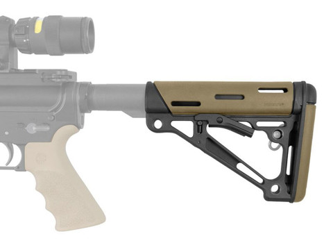 Hogue 15350 OverMolded Collapsible Buttstock Tan OverMolded Rubber Black Synthetic AR-15, M16, M4