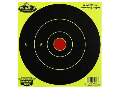 Birchwood Casey 35906 Dirty Bird 6" Bullseye Paper Hanging Pistol/Rifle Black/Yellow 16 Per Pkg