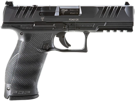 Walther Arms 2842475 PDP 9mm Luger 18+1 4.50" Black Polygonal Rifled Barrel, Black Optic Ready/Serrated Steel Slide, Black Polymer Frame w/Picatinny Rail, Ambidextrous