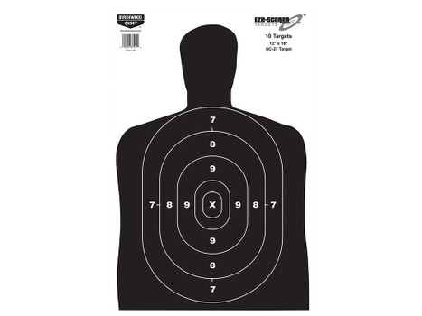 Birchwood Casey 37202 EZE-Scorer BC-27 Silhouette Paper Hanging Universal 12" x 18" Black/White 10 Pk